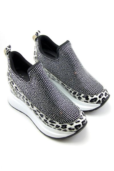 Erkan Saçmacı Neformální obuv Daciana White Leopard Stone Stretch na skrytém klínu