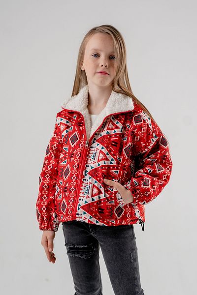 GİYİCEM Ethnic Patterned Girl's Sheepskin Coat - 1002