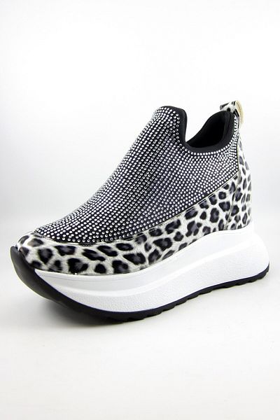 Erkan Saçmacı Neformální obuv Daciana White Leopard Stone Stretch na skrytém klínu