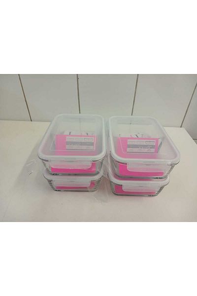 LAV Feyzade Set of 4 1700Cc - Rectable Storage Container with Glass Lock, White Lid - Frs-299