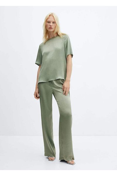 MANGO Woman Pantaloni din satin - cu talie elastica