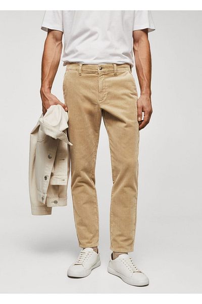 MANGO Man Slim Fit Crop Corduroy Trousers