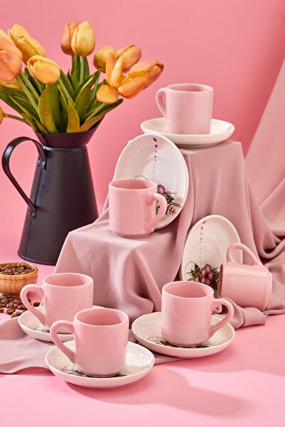 Babion Bond Pink 12 Piece Luxury Ceramic Coffee Cup Set - 6 Person, Lilac Cof...