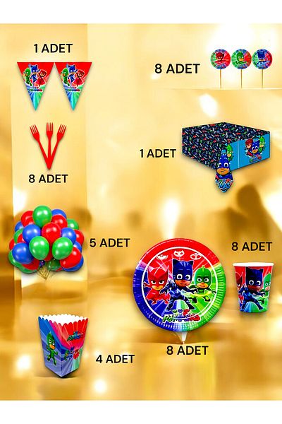 VibeHome 8 Person Pijamask Themed Luxury Set - Birthday Party and Fun Events