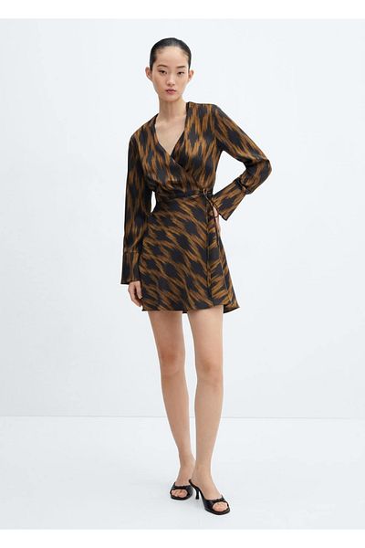MANGO Woman Patterned wrap-cut dress