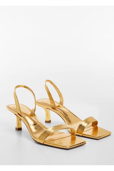 MANGO Woman Sandalen mit Schlangenhautmuster in Metallic