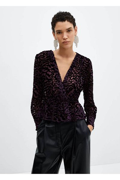 MANGO Woman Bluză din catifea cu model animal