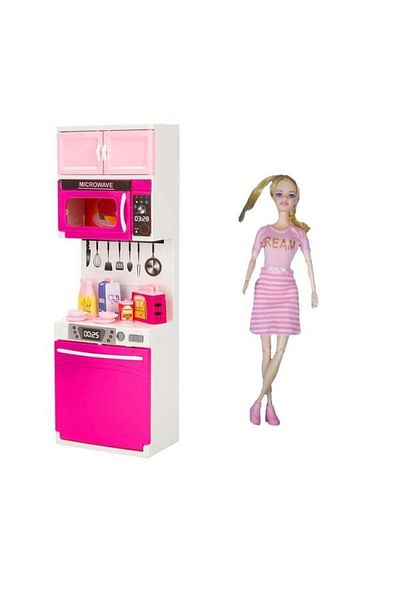 Sunman Alisha 37096 Model Kitchen Set - Blonde Pink Clothes and Dishwasher