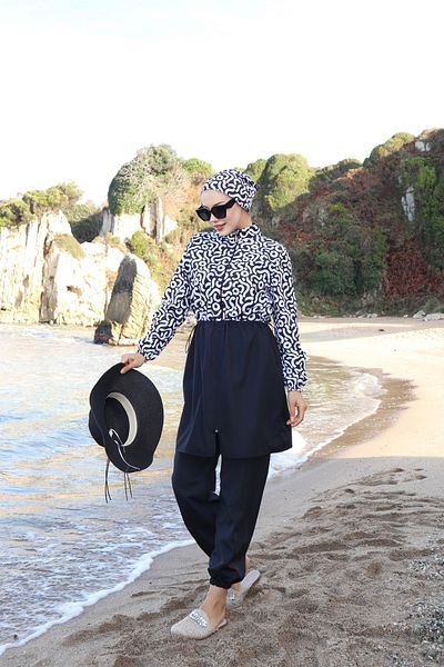 new ats Nur Patterned 3-Piece Hijab Swimsuit with Adjustable Elastic Waist