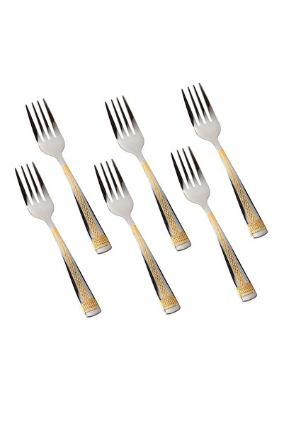 Dania Set of 6 stainless steel dessert forks with golden decor