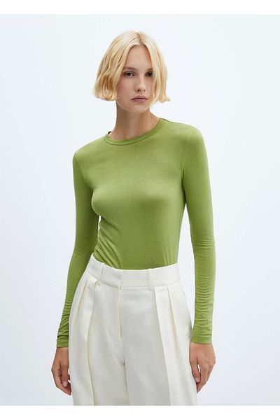 MANGO Woman Tricou cu mânecă lungă cu gât rotund
