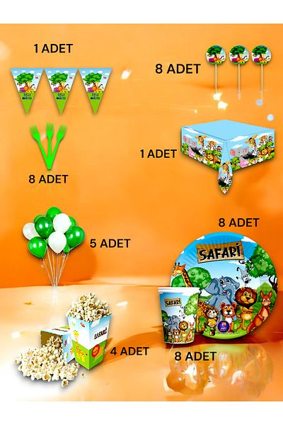 VibeHome Safari Themed Luxury Set for 8 - Birthday Party and Fun Events