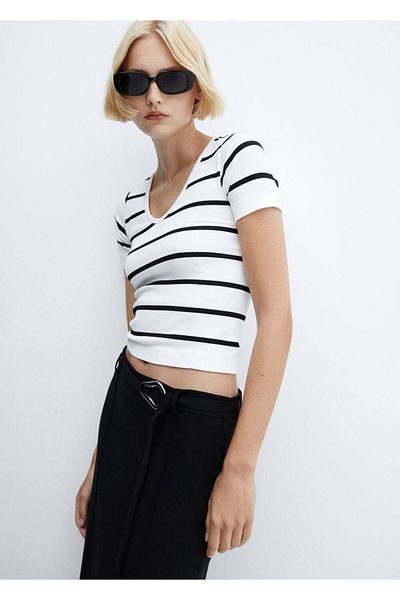 MANGO Woman Tricou fără cusături în dungi