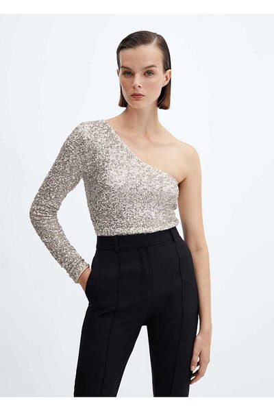 MANGO Woman Asymmetrische Bluse mit Pailletten