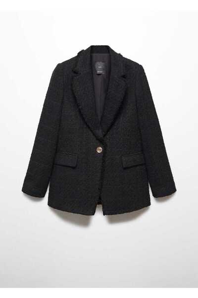 MANGO Woman Mücevher Düğme Tweed Amerikan Ceket