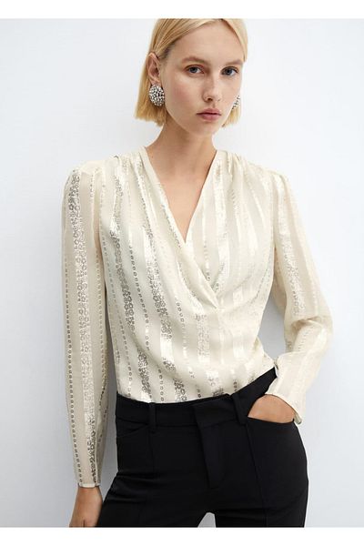 MANGO Woman Bluse mit Wickelschnitt und Blumenmuster
