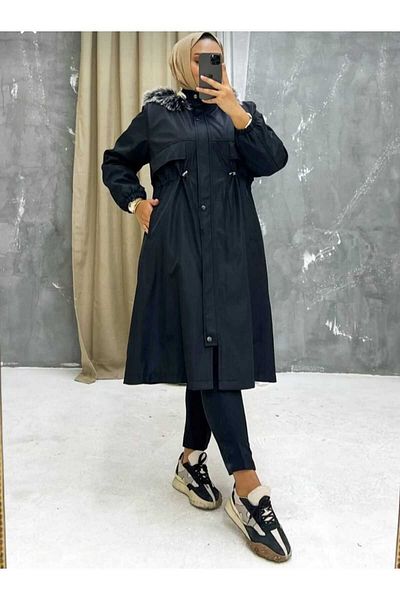 POLANGEL Black Fur Lined Oversize Seasonal Coat & Coat