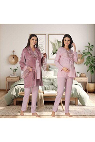 Effortt Venera Lohusa Hamile 3lü Dantel Detaylı Zarif Lohusa Seti