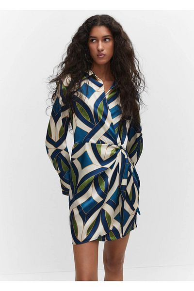MANGO Woman Rochie din satin cu modele
