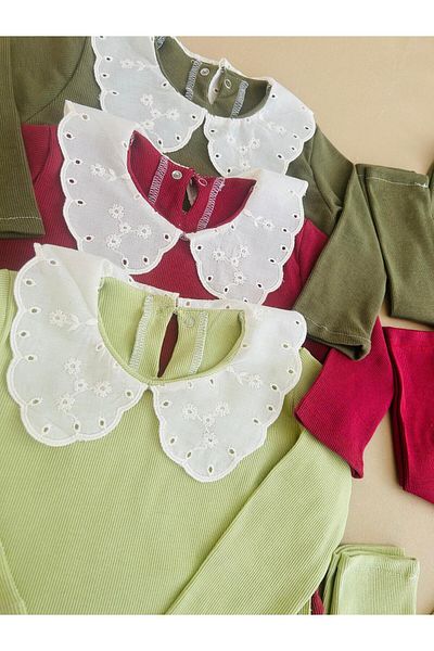 eymwes Baby Girl and Girl Basic Bottom Top Set with Lace Collar