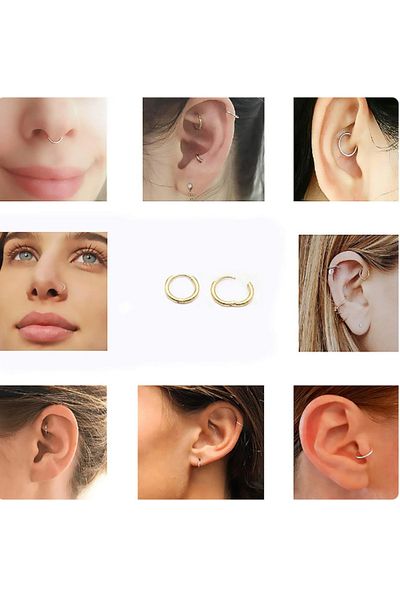 Set Antiallergic Stainless Steel Hoop Earrings - Gold Plated, 2 mm Thickness (1 Pair)