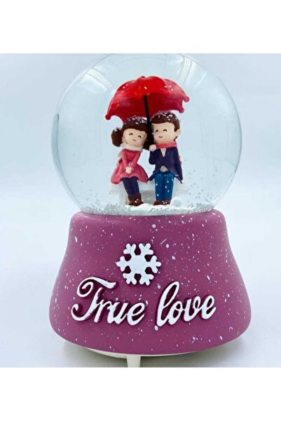 Menuzer True Love Şemsiyeli Çift Işıklı Müzikli Püskürtmeli Cam Fanüslü Süs K...
