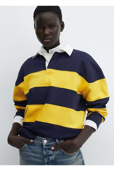MANGO Woman Tricou polo din bumbac cu dungi