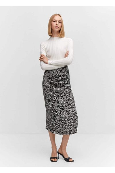 MANGO Woman Fustă cu fantă cu model