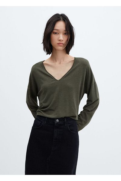 MANGO Woman Tricou cu mânecă lungă cu decolteu în V