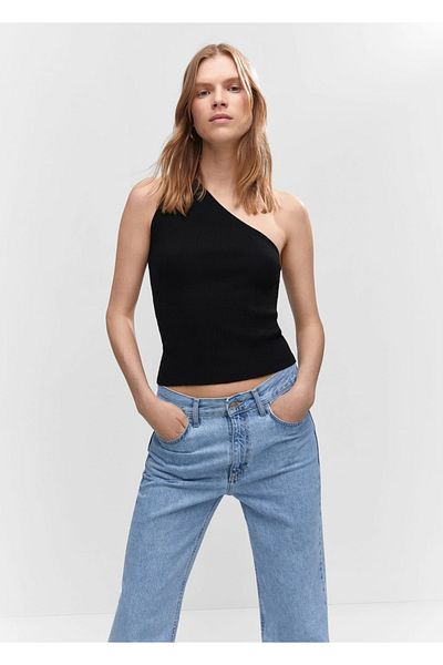MANGO Woman Asymmetric collar knitwear blouse
