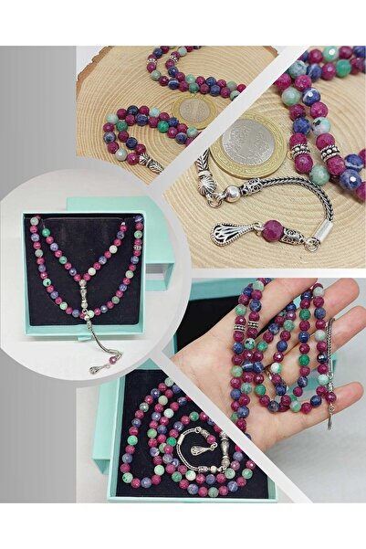 Yasamtohumu Yakut & Safir & Zümrüt Taşı Faset Kesim 99luk Tesbih 6mm 925 Ayar...