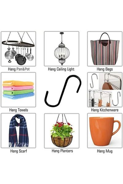VENON 10Pcs Black Practical Hanging Metal Hooks - S, Es, Bathroom Hook, Iron Hook