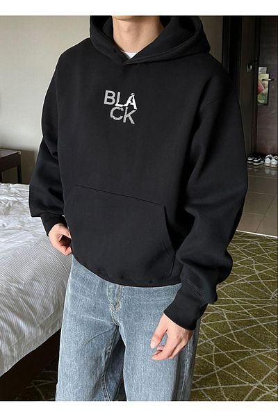 DEEPSENCE Μαύρο μπλουζάκι Unisex με κουκούλα Oversize - Σχέδιο ΜΑΥΡΟ ΕΚΤΥΠΩΜΕΝΟ