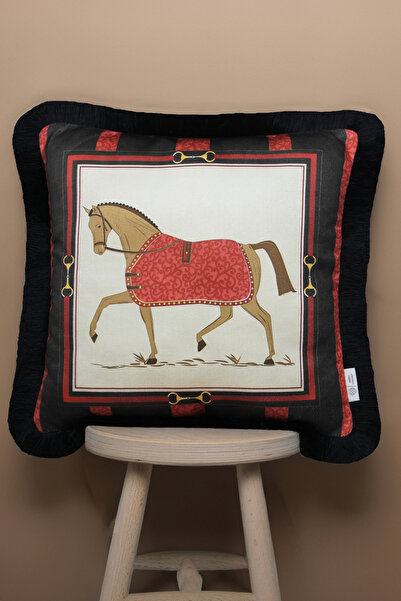 Alseko Concept Μαύρο Κόκκινο Ριγέ Μοτίβο Αλόγου 43x43 cm Κάλυμμα Μαξιλαριού Ρ...