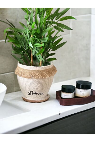 Bohemahomedecor Ecru-White Organizer Basket - Flower Pot and Jute Wicker Gift