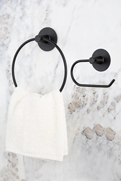 MultiStore Siyah Yuvarlak Yapışkanlı Yuvarlak Havluluk / Açık Tuvalet Kağıtlı...