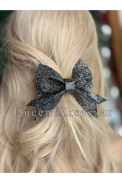 QUEEN AKSESUAR Black Smoked Stone Coated Imported French Automatic Buckle - Pendant Bow