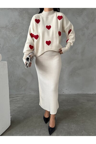 DTBUTİK Σετ φόρεμα πουλόβερ με καρδιά
