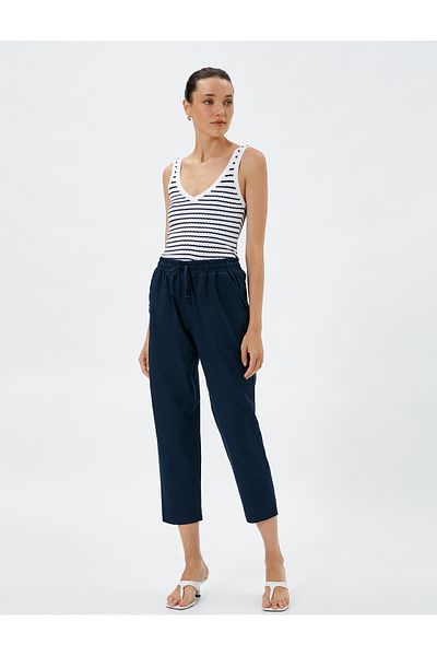 Koton Linen Blend Trousers with Tie Waist
