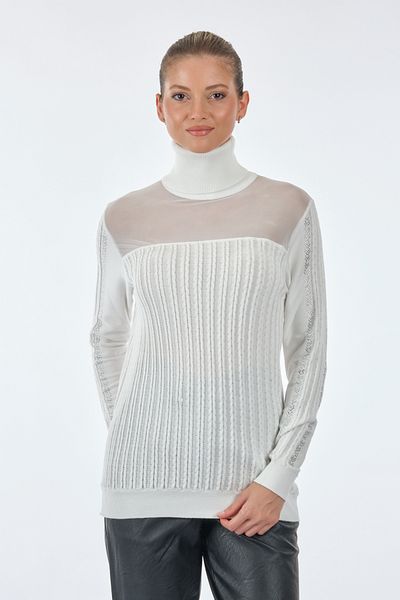Vedi Turtleneck Feather Detailed Long Sleeve Ecru Women's Knitwear22233022