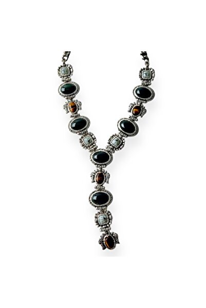 neslyaccessories قلادة عتيقة باللون الأخضر/البني