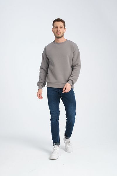 JBC Gray Crew Neck Oversize Raster Basic Men's Sweatshirt