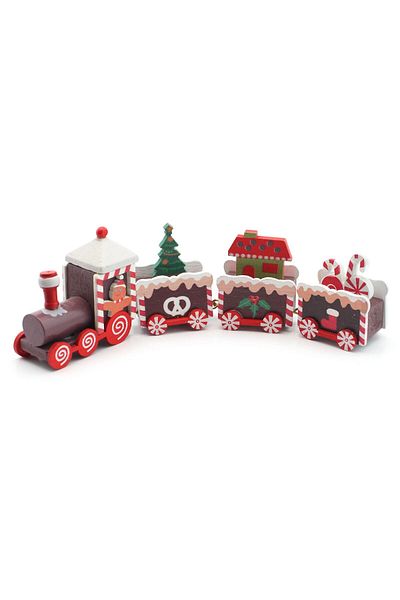 Enjoy Christmas Themed 4 Pieces Wooden Train - Handmade! Imported Product! Limited Edition
