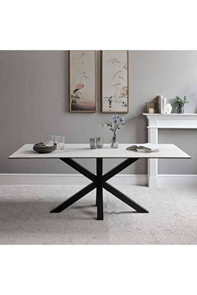 Home Porselen yemek masası modern metal ayaklı masa