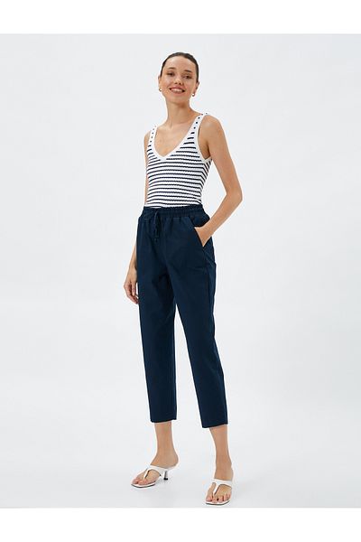 Koton Linen Blend Trousers with Tie Waist
