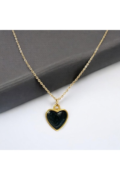SAYILI COLLECTION Gold Rimmed Enameled Black Heart Necklace