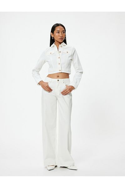 Koton Bianca Wide Leg Jeans - Jeans mit weitem Bein, Standard-Taille mit Knopf