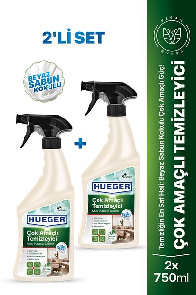 Hueger Vegan Multi-Purpose Cleaner – Powerful Cleaner with Foam & Spray Head, White Soap Scented Set of 2