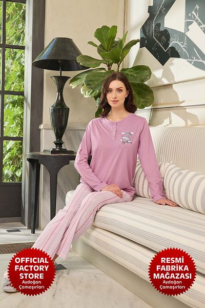 Aydoğan Women's Lilac Pajamas Set - Atlas Placket, Long Sleeve B8-4 Aydogan ®