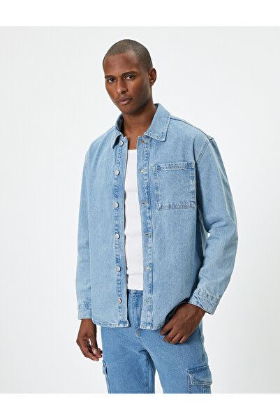 Koton Jachetă de cămașă de blugi supradimensionată - Detaliu de buzunar, rever clasic, nasturi